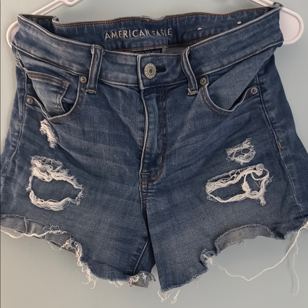 American Eagle Outfitters Women's Ripped Blue Jean Shorts
